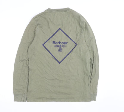 Barbour Men's Green Long Sleeve Cotton Graphic T-Shirt Size S