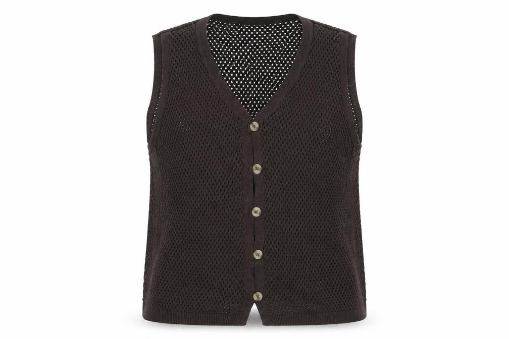 Marks and Spencer Women Brown Open Knit Cotton Vest XL