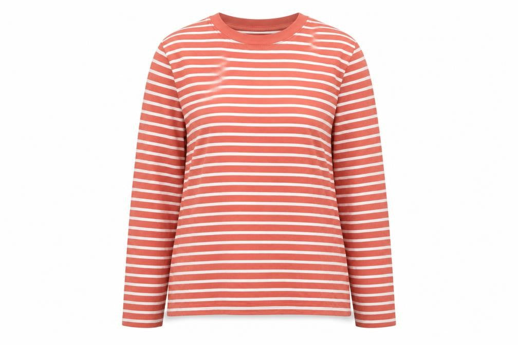 Marks and Spencer Women's Orange Striped Long Sleeve Cotton T-Shirt Size 12