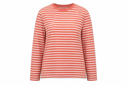 Marks and Spencer Women's Orange Striped Long Sleeve Cotton T-Shirt Size 12
