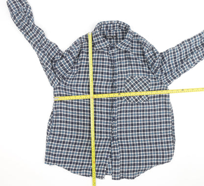 Boohoo Womens Blue Check Flannel Long Sleeve Button-Up Shirt Size 8