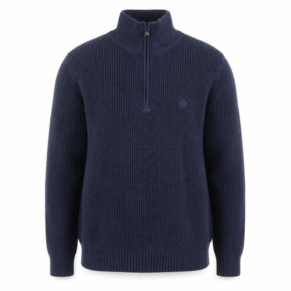 Duck and Cover Men’s Blue Chunky Knit 1/4 Zip Cotton Jumper Size L