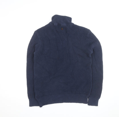 Duck and Cover Men’s Blue Chunky Knit 1/4 Zip Cotton Jumper Size L