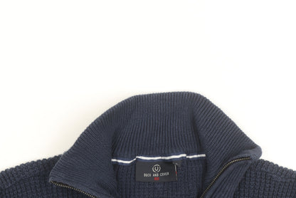 Duck and Cover Men’s Blue Chunky Knit 1/4 Zip Cotton Jumper Size L
