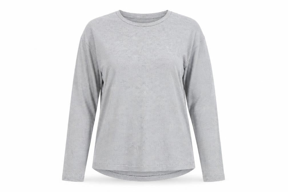 Maison de Nîmes Women’s Grey Striped Long Sleeve Jersey T-Shirt Size 10