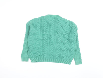 Superdry Women's Green Cable-Knit Cotton Jumper Size 8