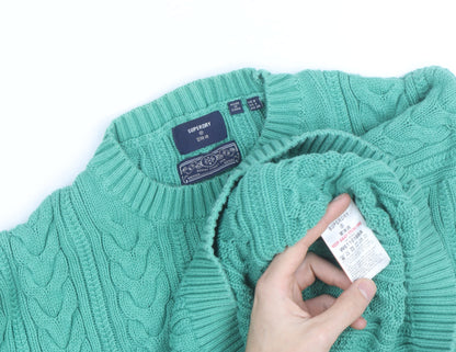 Superdry Women's Green Cable-Knit Cotton Jumper Size 8