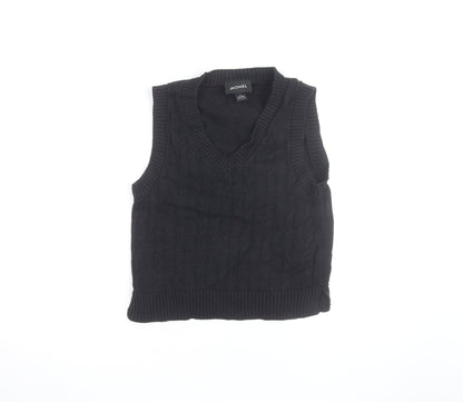 Monki Women’s Black Cotton Cable Knit Sleeveless V-Neck Jumper Vest S