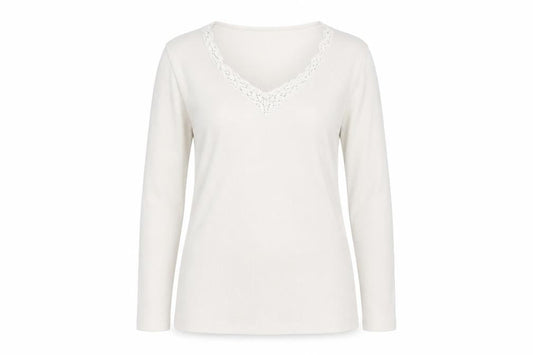 Debbie Morgan Women Beige V-Neck Lace Trim Stretch Jumper M