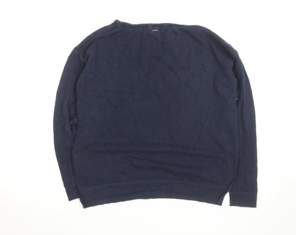 White Stuff Women's Blue Cotton Boat Neck Jumper Size 14