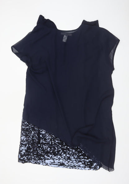 Ashley Brooke Women Blue Sequin Asymmetric Short Dress Size 22