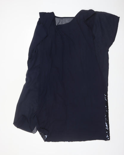 Ashley Brooke Women Blue Sequin Asymmetric Short Dress Size 22