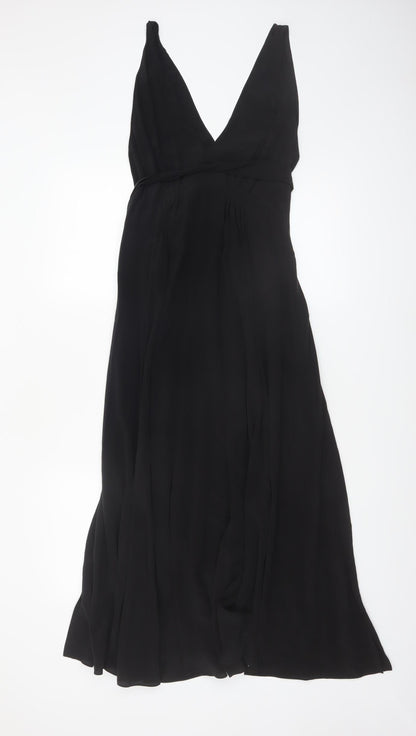 & Other Stories Women Black Silk Long Wrap Dress Size 10