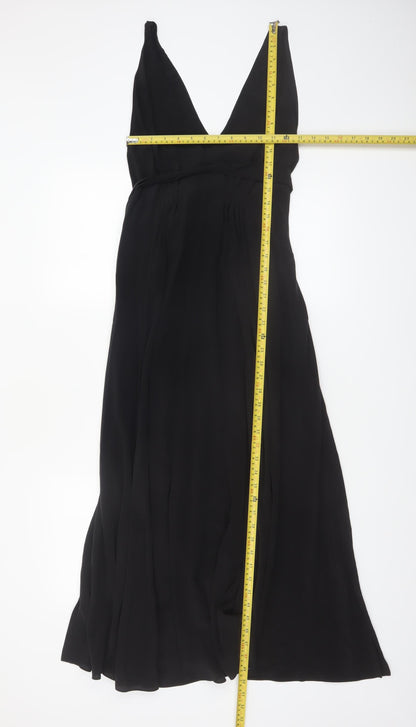 & Other Stories Women Black Silk Long Wrap Dress Size 10