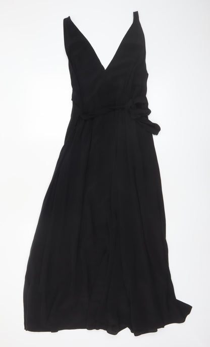 & Other Stories Women Black Silk Long Wrap Dress Size 10