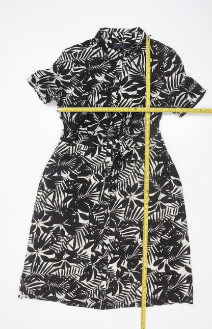 Viyella Women’s Black Floral Shirt Dress Size 14 Short Sleeve Knee Length