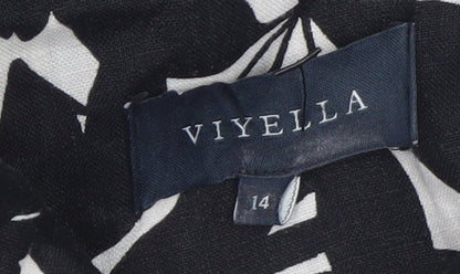 Viyella Women’s Black Floral Shirt Dress Size 14 Short Sleeve Knee Length