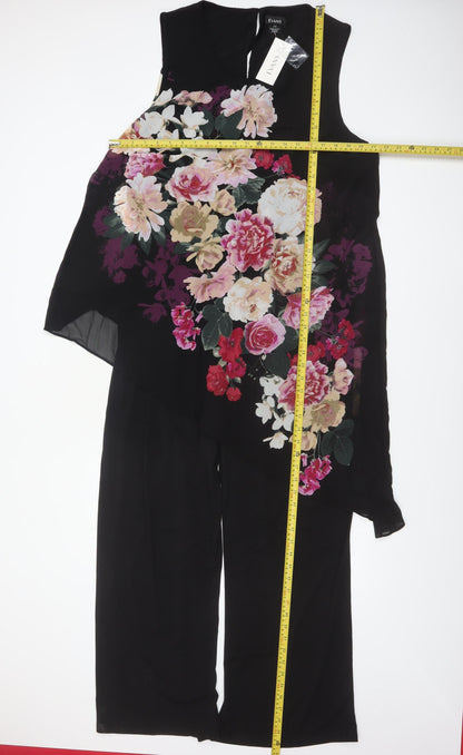 Evans Women's Black Floral Sleeveless Wide-Leg Jumpsuit Size 20