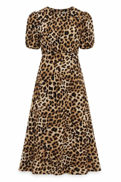Marks & Spencer Womens Brown Leopard Print Midi A-Line Dress Size 6