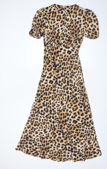 Marks and Spencer Womens Brown Leopard Print Midi A-Line Dress Size 6