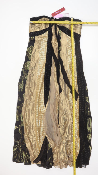 Monsoon Petite Black Gold Silk Strapless Ball Gown Dress UK 12