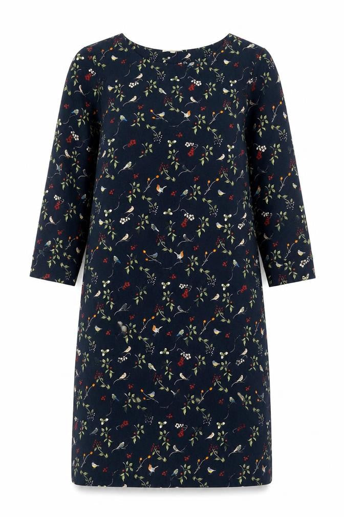 Barbour Women's Blue Floral Bird Print Shift Dress Size 12