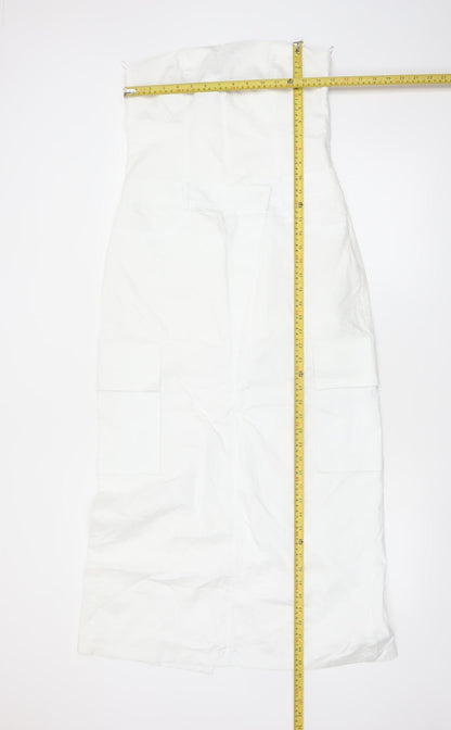 Zara Women White Strapless Midi Dress Size 12 Cotton Pockets