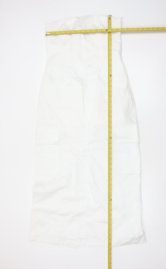 Zara Women White Strapless Midi Dress Size 12 Cotton Pockets