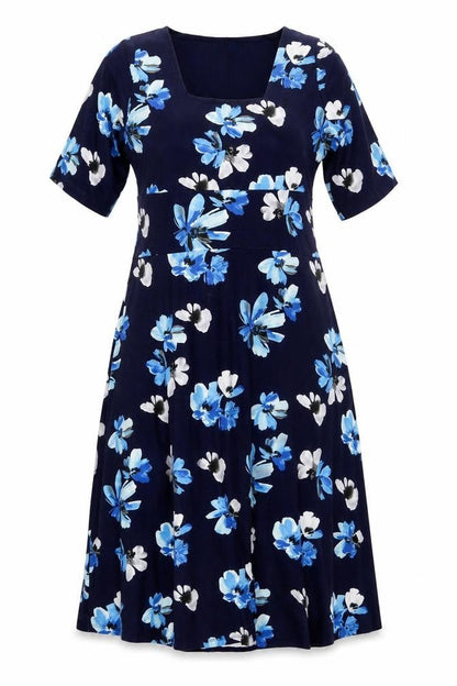 Cotton Traders Women Blue Floral A-Line Knee Length Dress Size 12