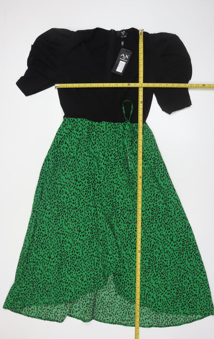 AX Paris Women's Green Animal Print Fit & Flare Midi Dress Size 14