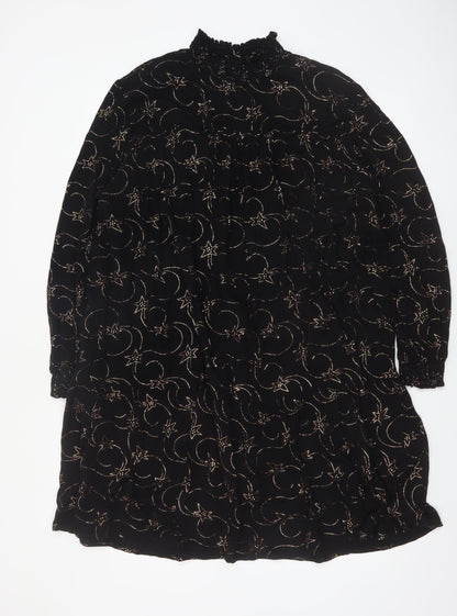 Great Plains Women’s Black Star Print High Neck Shift Dress L