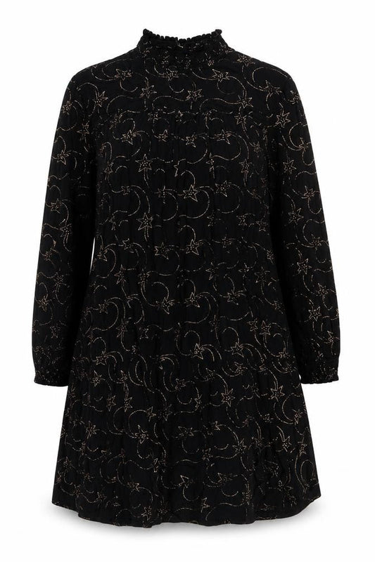 Great Plains Women’s Black Star Print High Neck Shift Dress L