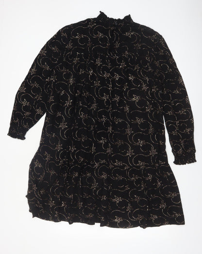 Great Plains Women’s Black Star Print High Neck Shift Dress L