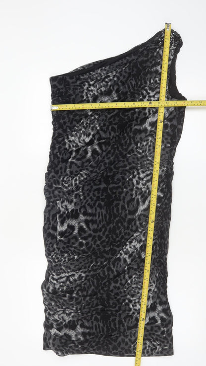 Planet Women's Black Animal Print One Shoulder Bodycon Dress Size 14