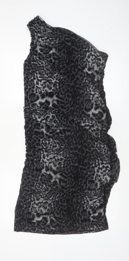 Planet Women's Black Animal Print One Shoulder Bodycon Dress Size 14