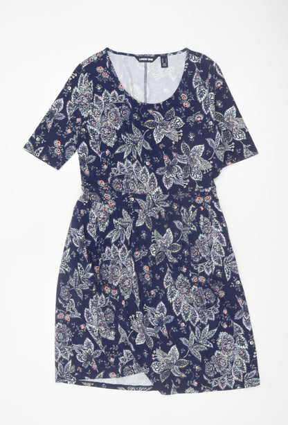 Lands' End Women's Blue Paisley Fit & Flare Cotton Dress S