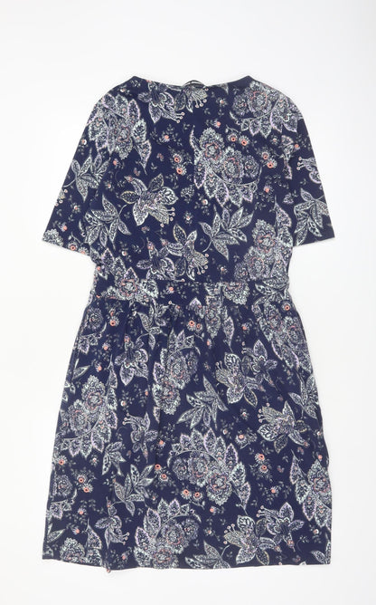 Lands' End Women's Blue Paisley Fit & Flare Cotton Dress S