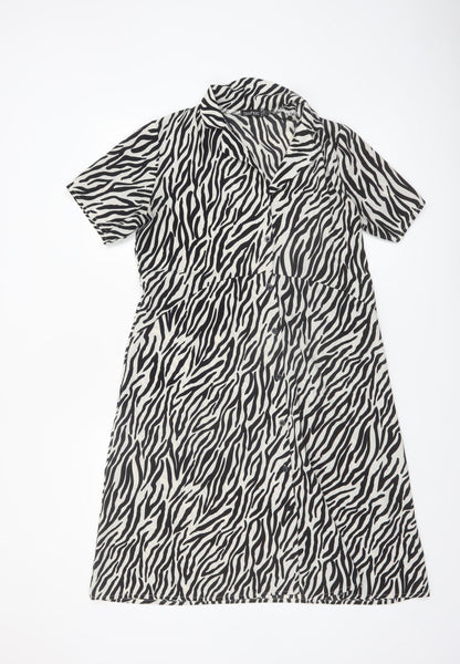 Boohoo Womens Black Zebra Print Shirt Dress Size 12