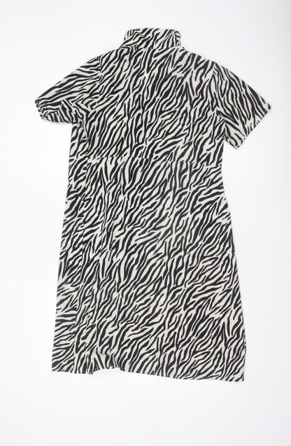 Boohoo Womens Black Zebra Print Shirt Dress Size 12