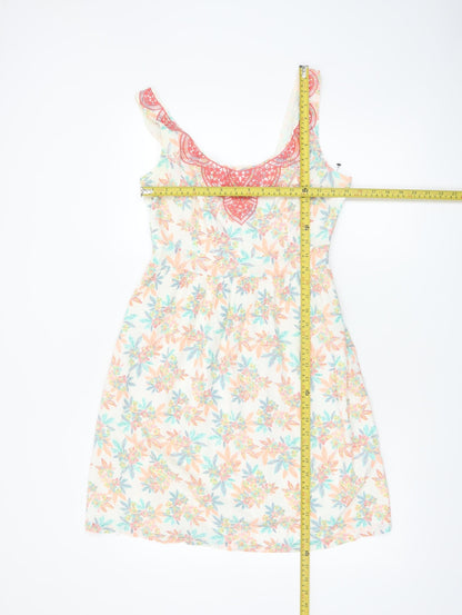 Fat Face Women’s Ivory Floral A-Line Cotton Summer Dress Size 10