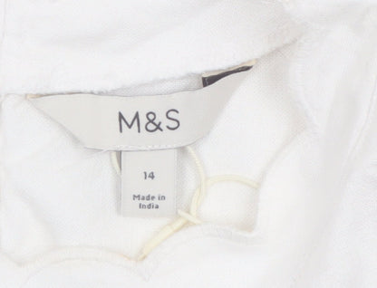 Marks and Spencer Women’s White Linen Blend Sleeveless Shift Dress Size 14