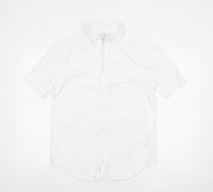 Marks and Spencer Men's White Linen Blend Short Sleeve Button-Up Shirt Size S
