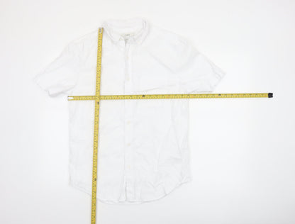 Marks and Spencer Men's White Linen Blend Short Sleeve Button-Up Shirt Size S