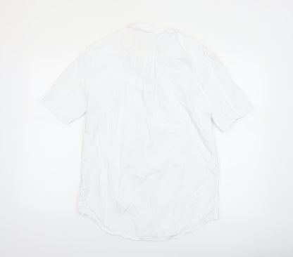 Marks and Spencer Men's White Linen Blend Short Sleeve Button-Up Shirt Size S