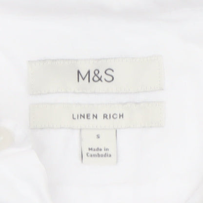 Marks and Spencer Men's White Linen Blend Short Sleeve Button-Up Shirt Size S
