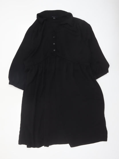 New Look Women’s Black Maternity Shirt Dress UK 16 Button Up 3/4 Sleeve