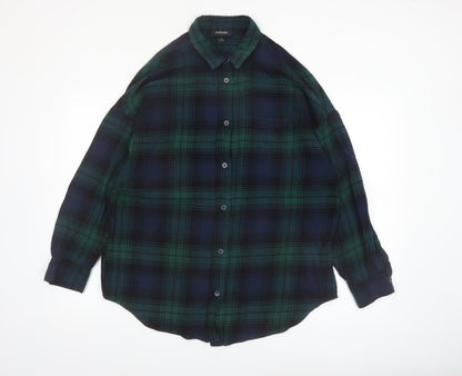 Monki Womens Green Check Flannel Button-Up Shirt Size 12