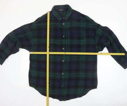 Monki Womens Green Check Flannel Button-Up Shirt Size 12