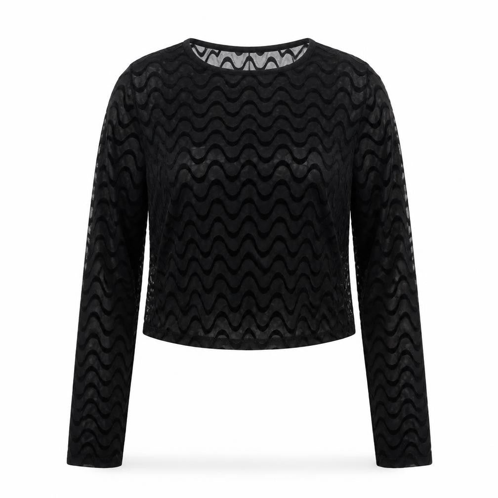 ASOS DESIGN Women's Black Mesh Textured Cropped Long Sleeve Blouse Size 10