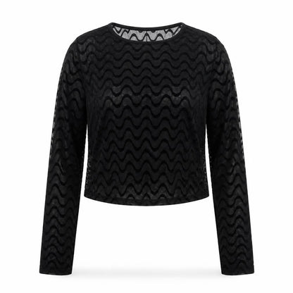 ASOS DESIGN Women's Black Mesh Textured Cropped Long Sleeve Blouse Size 10